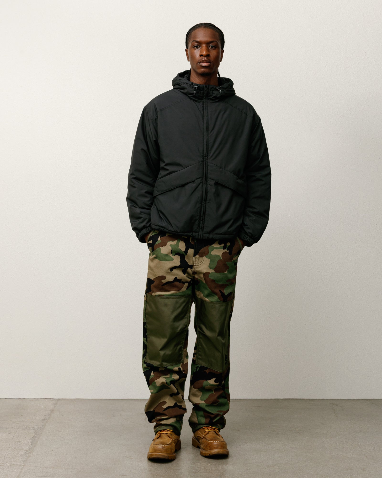Insulated Hooded Jacket Mens Long Sleeve In Black