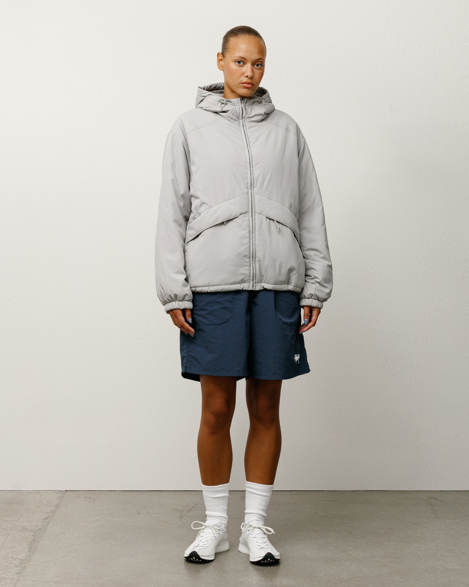 Insulated Hooded Jacket Mens Long Sleeve In Grey