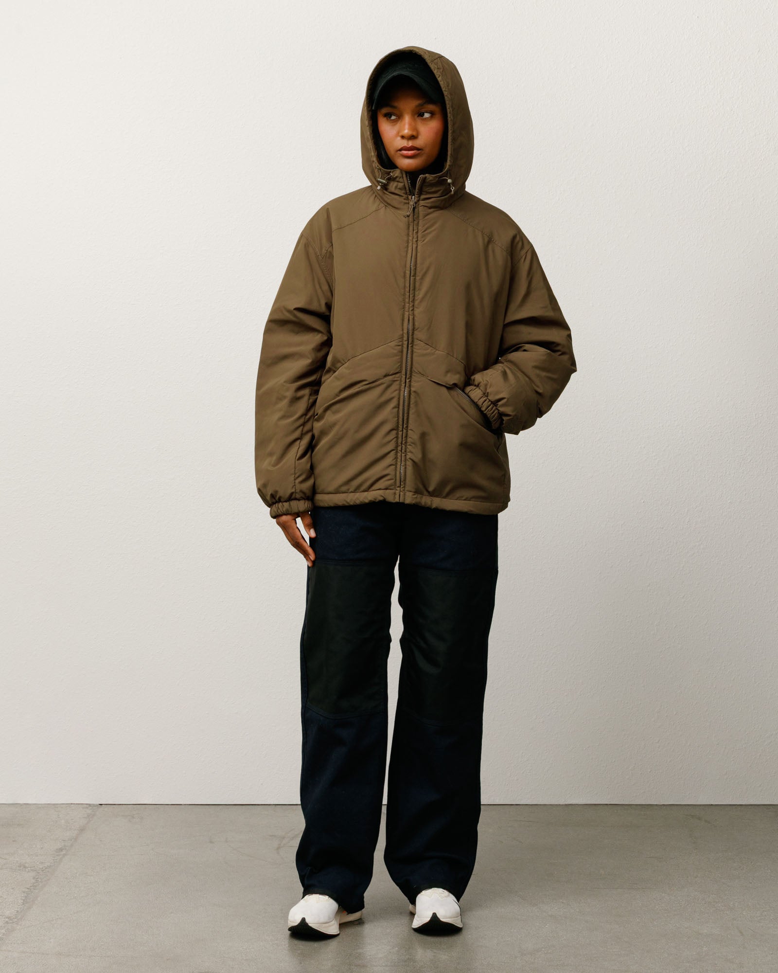 Insulated Hooded Jacket Mens Long Sleeve In Olive