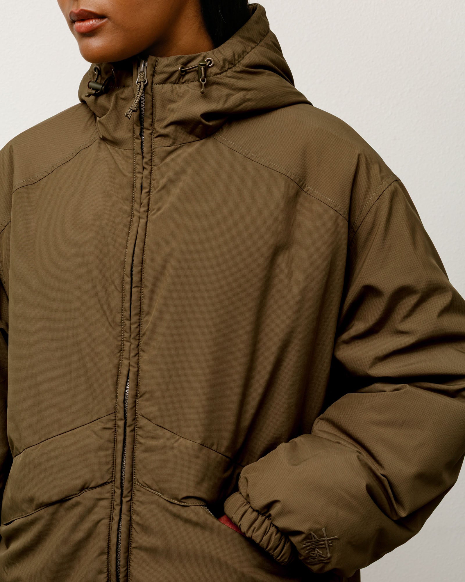 Insulated Hooded Jacket Mens Long Sleeve In Olive