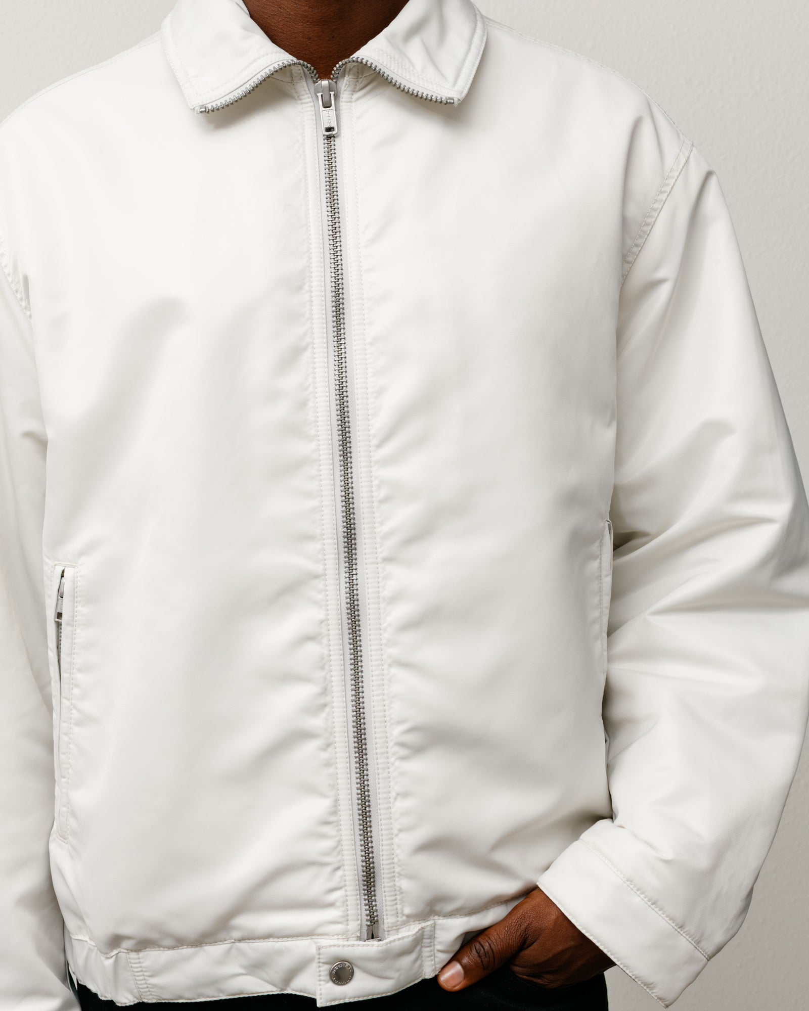Pile Lined Zip Jacket Mens Long Sleeve In Bone