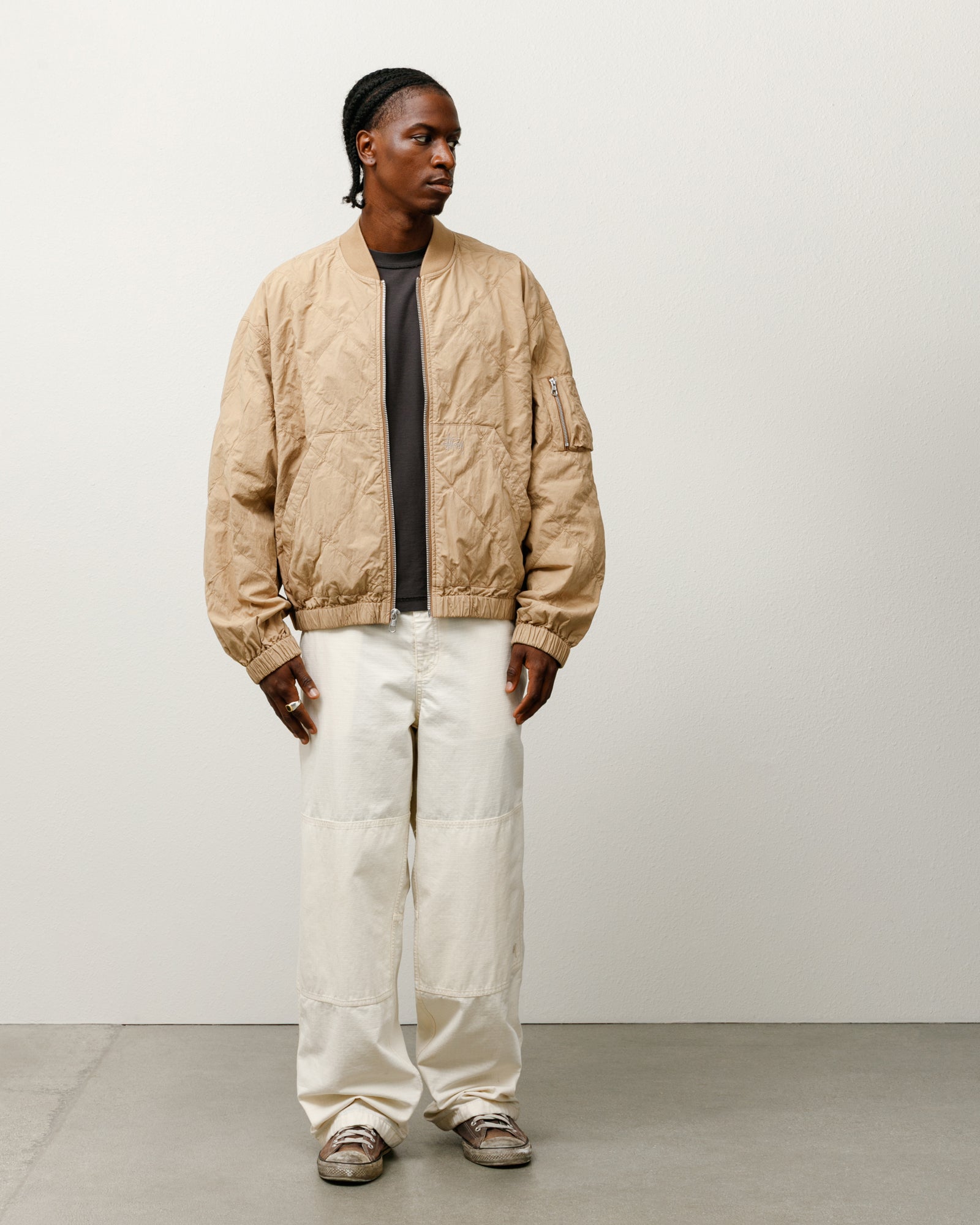 Lightweight Cotton Bomber Mens Long Sleeve In Khaki