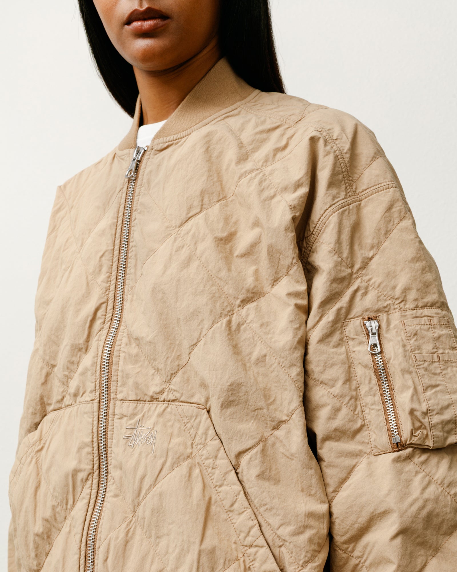 Lightweight Cotton Bomber Mens Long Sleeve In Khaki
