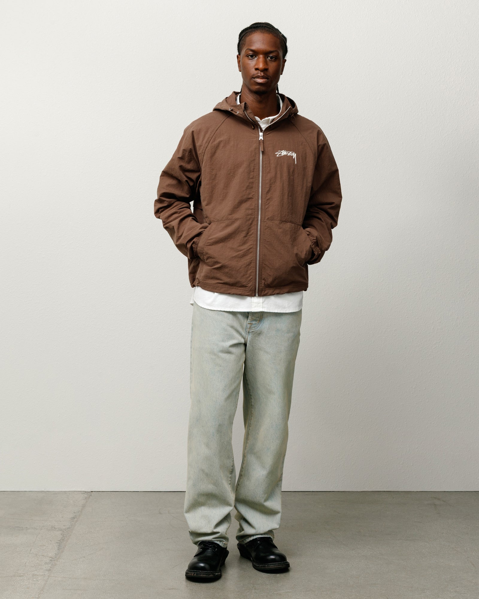 Nylon Beach Shell Mens Long Sleeve In Coffee