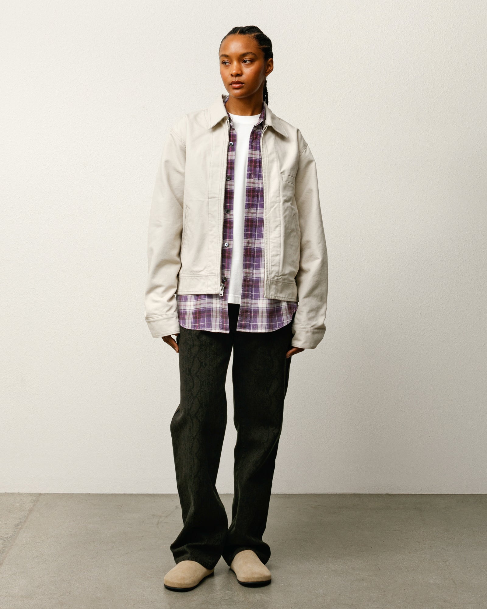 Work Jacket Collared Mens Long Sleeve In Stone