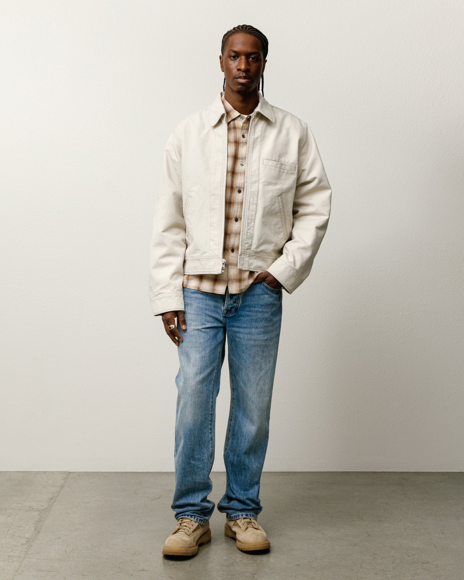 Work Jacket Collared Mens Long Sleeve In Stone