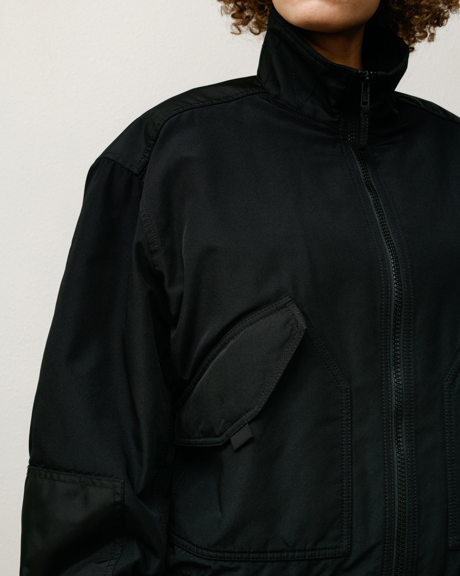 Mock Neck Flight Bomber Mens Long Sleeve In Black