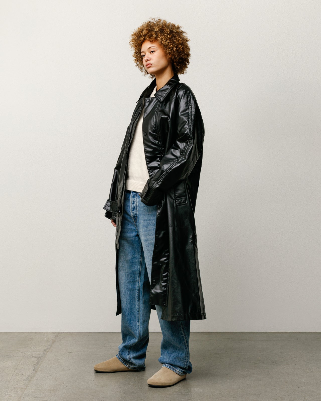 Coated Field Coat Mens Long Sleeve In Black