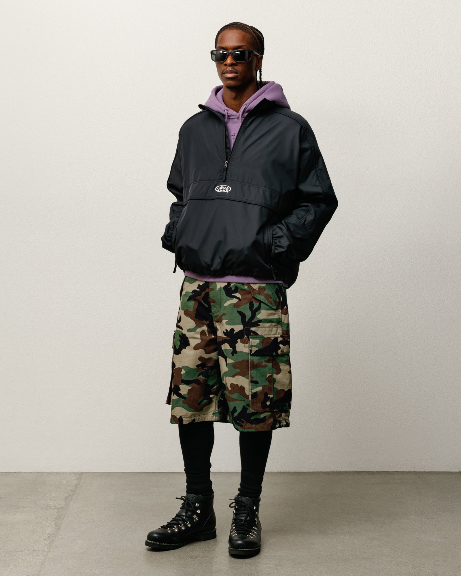 Lightweight Pullover Jacket Mens Long Sleeve in the color Black