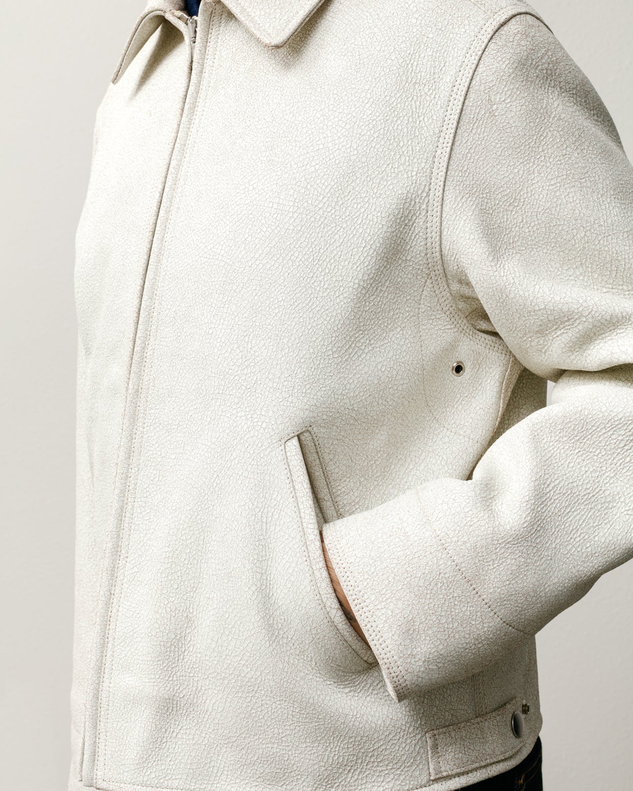 Garage Jacket Cracked Leather – White | Outerwear | Stüssy Canada