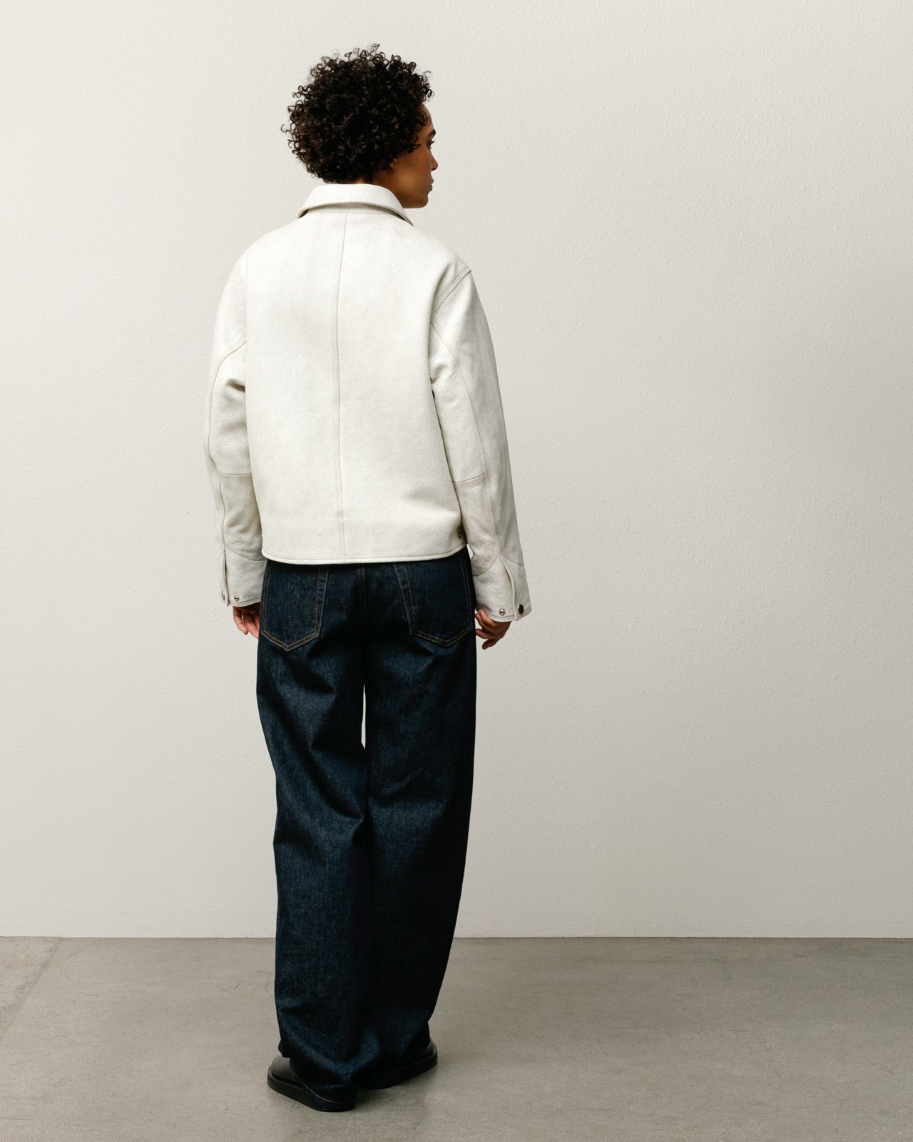 Garage Jacket Cracked Leather Mens Long Sleeve In White Crack