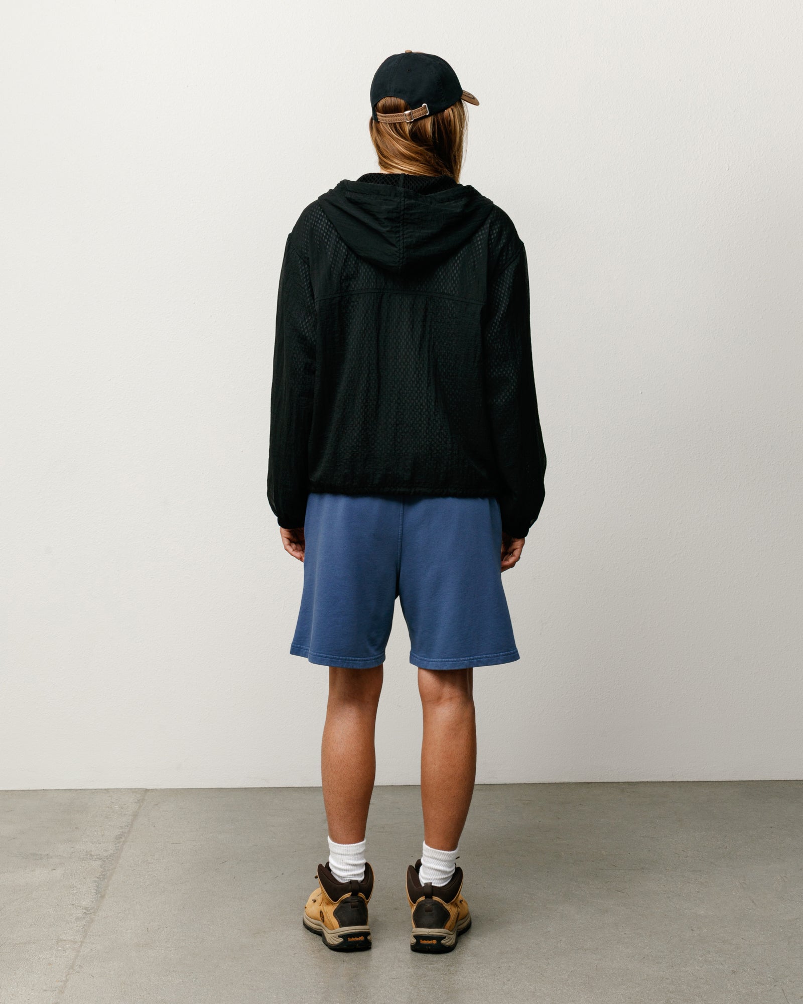 Layered Mesh Hooded Jacket Unisex Long Sleeve In Black