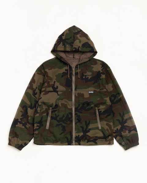 Layered Mesh Hooded Jacket Unisex Long Sleeve In Woodland Camo