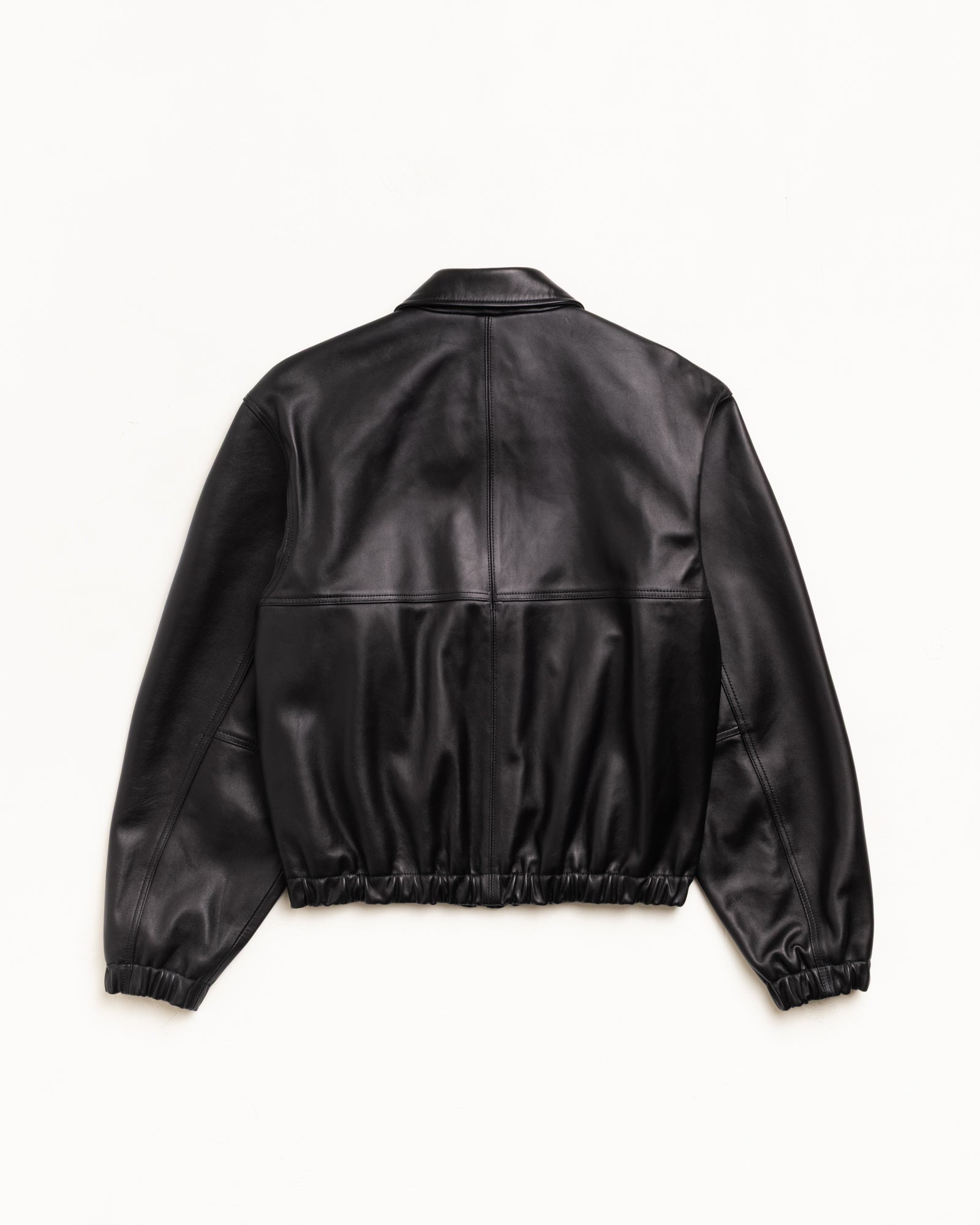 Leather Work Jacket Unisex Long Sleeve Back View In Black