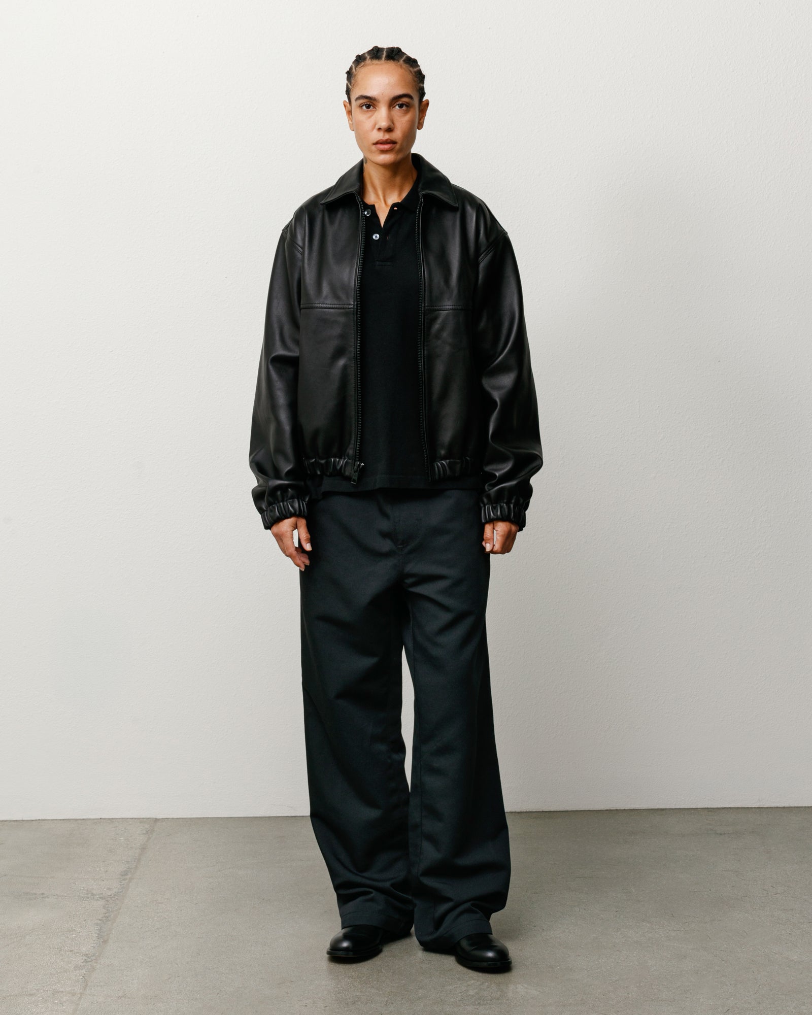Leather Work Jacket Unisex Long Sleeve In Black