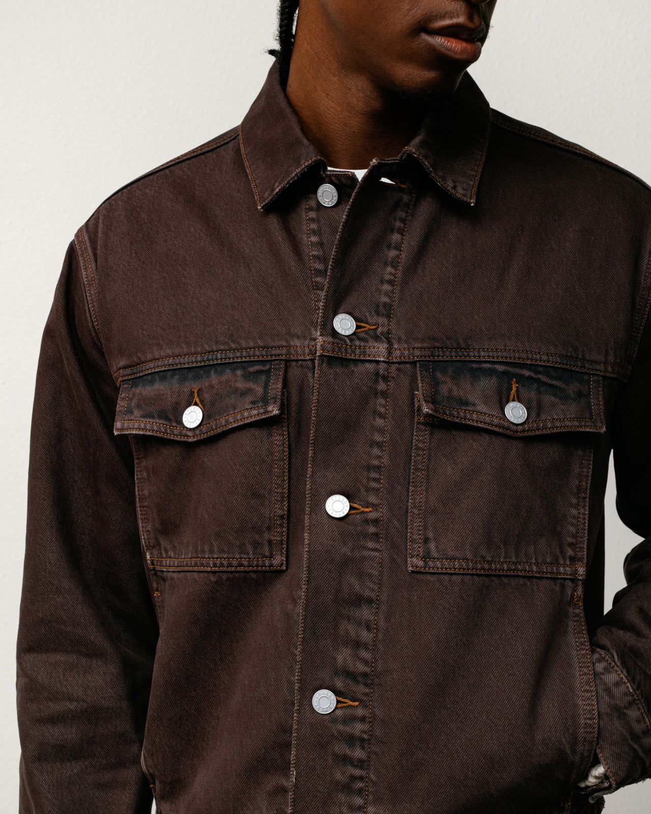 Lined Trucker Resin Denim Mens Long Sleeve In Resin Brown