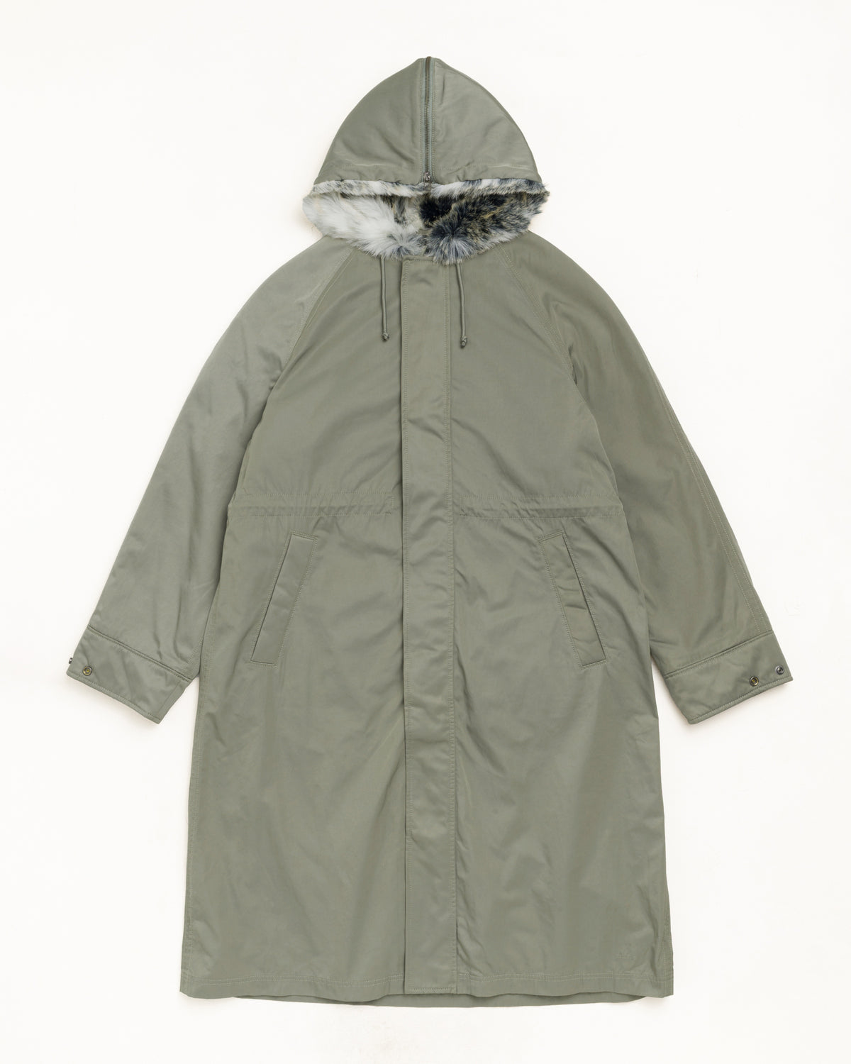 Fur Hood Long Parka Unisex Long Sleeve In Green