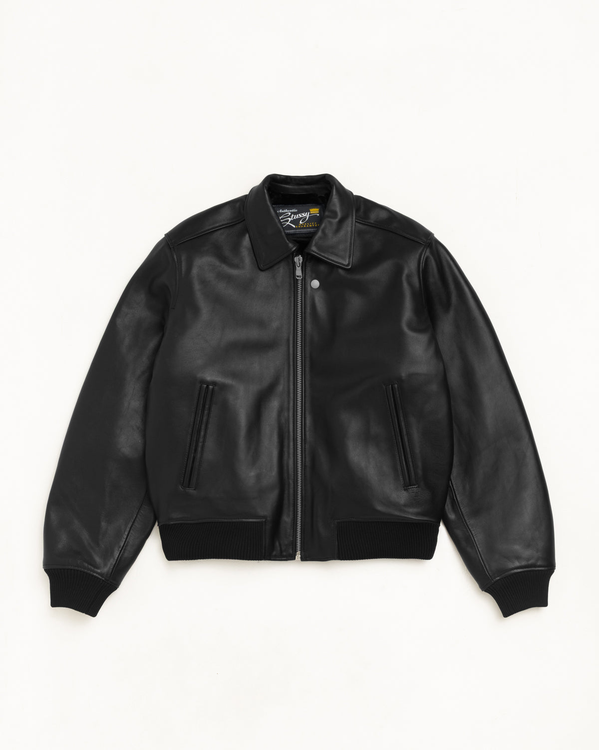 Fur Lined Flight Jacket Unisex Long Sleeve In Black