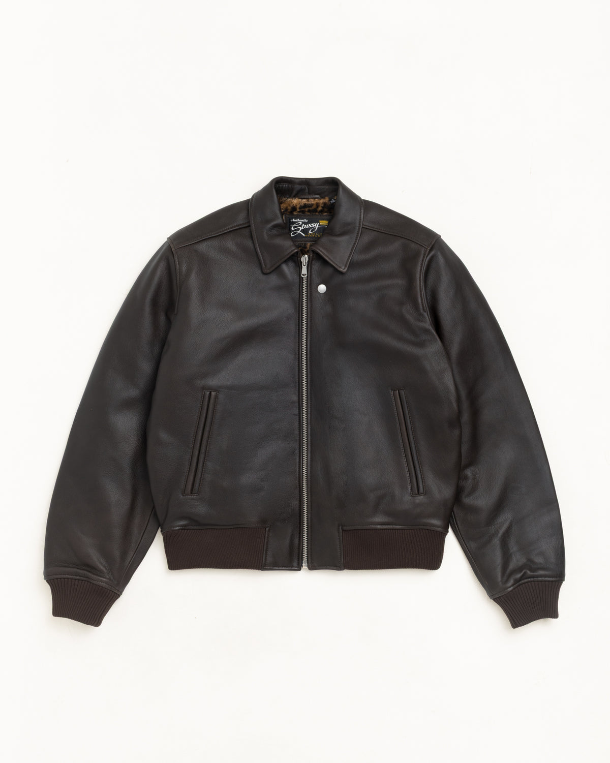 Fur Lined Flight Jacket Unisex Long Sleeve In Brown