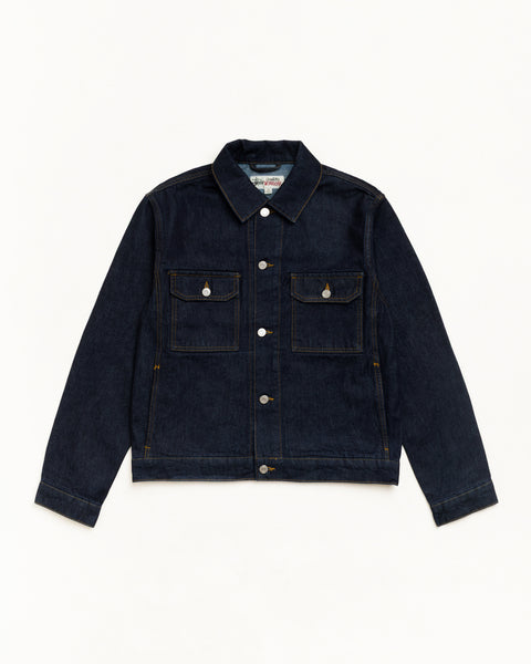 Trucker Denim Unisex Long Sleeve In Rinsed Indigo