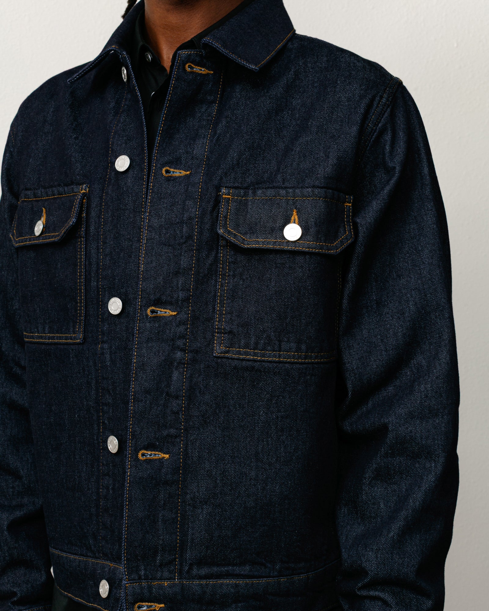 Trucker Denim Unisex Long Sleeve In Rinsed Indigo