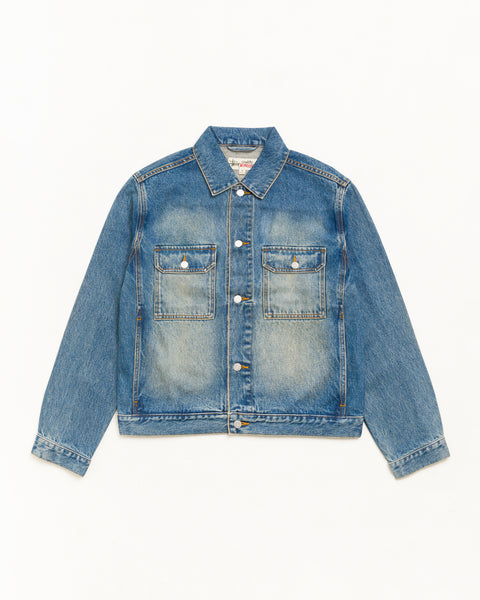 Trucker Denim Unisex Long Sleeve In Dark Wash Indigo