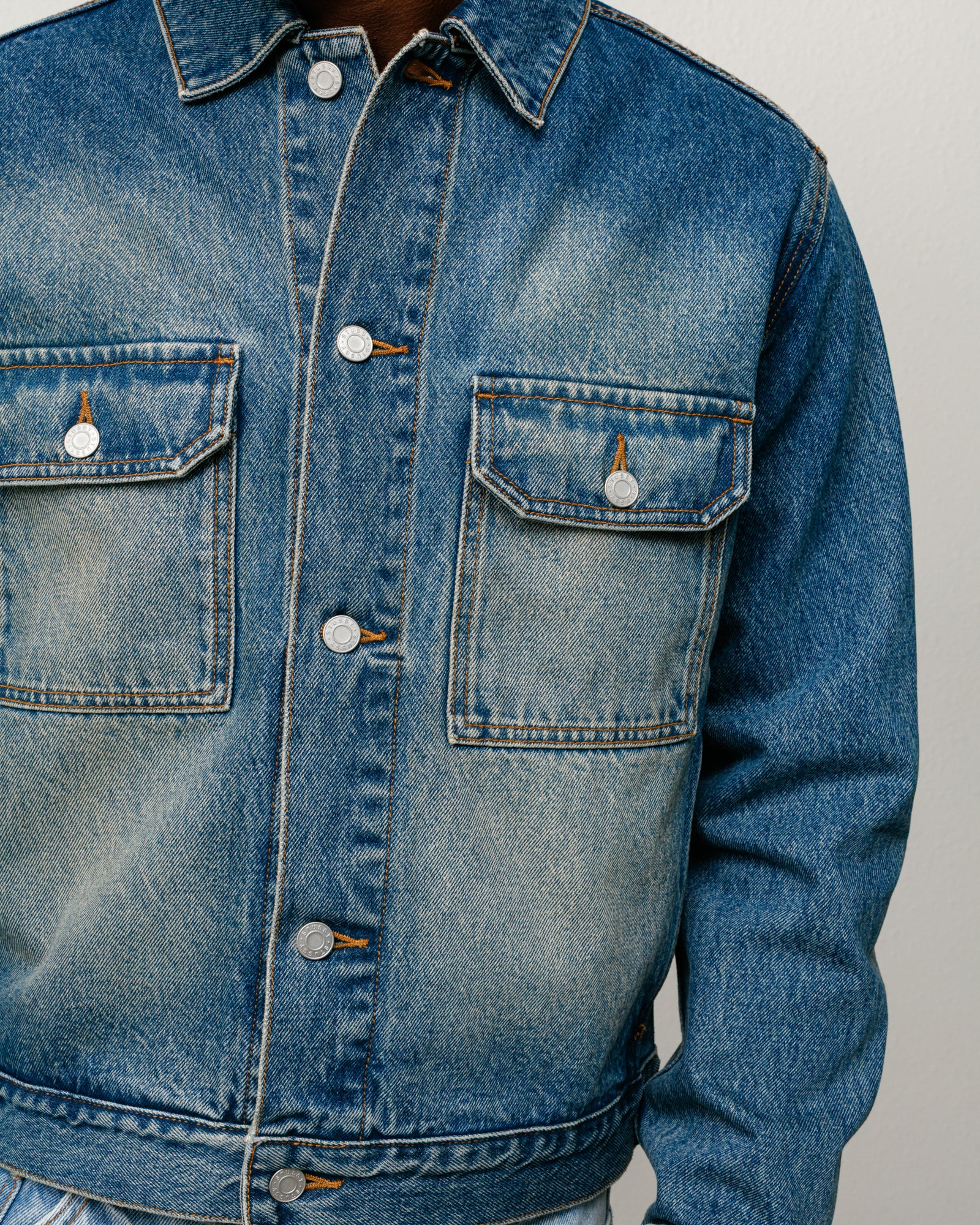 Trucker Denim Unisex Long Sleeve In Dark Wash Indigo