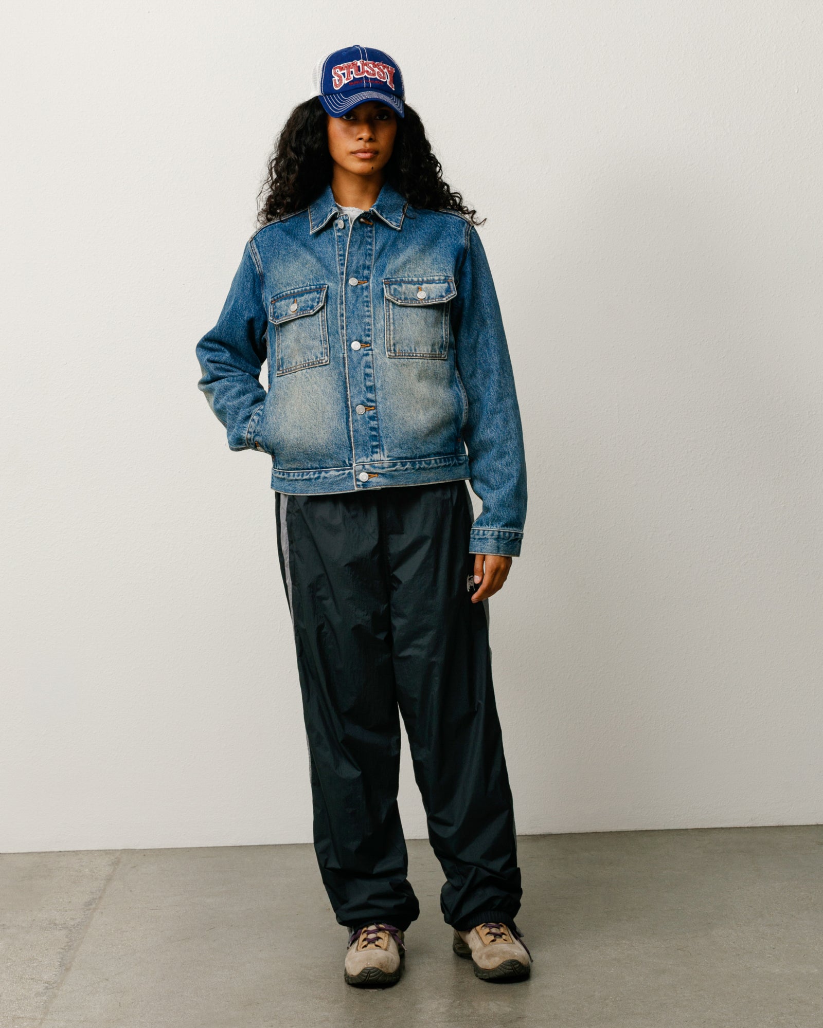 Trucker Denim Unisex Long Sleeve In Dark Wash Indigo