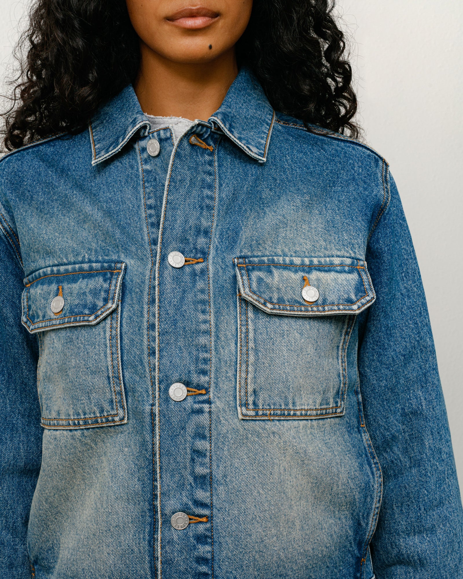 Trucker Denim Unisex Long Sleeve In Dark Wash Indigo