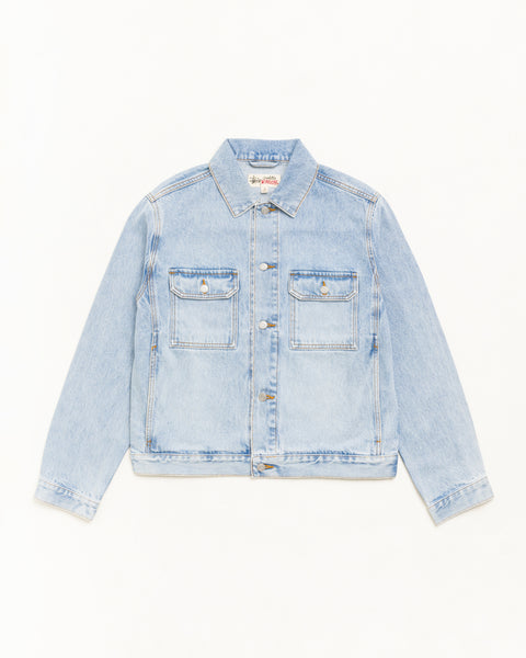 Trucker Denim Unisex Long Sleeve In Light Wash Indigo