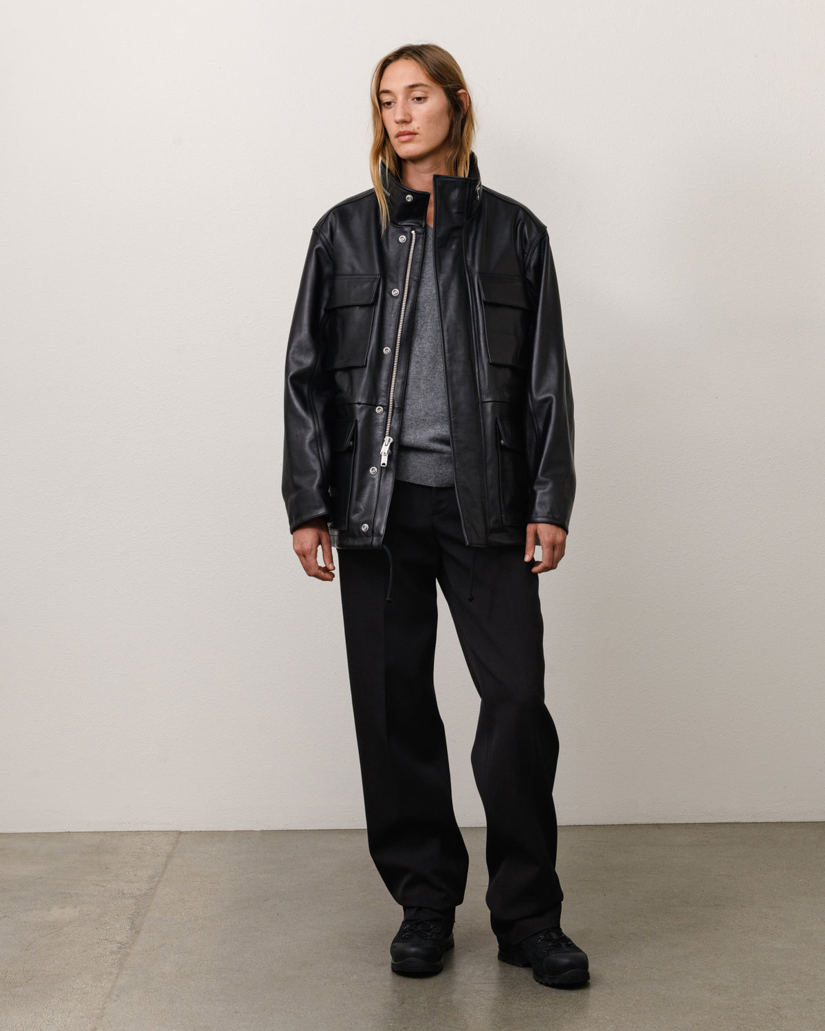 Leather M-65 Unisex Long Sleeve In Black