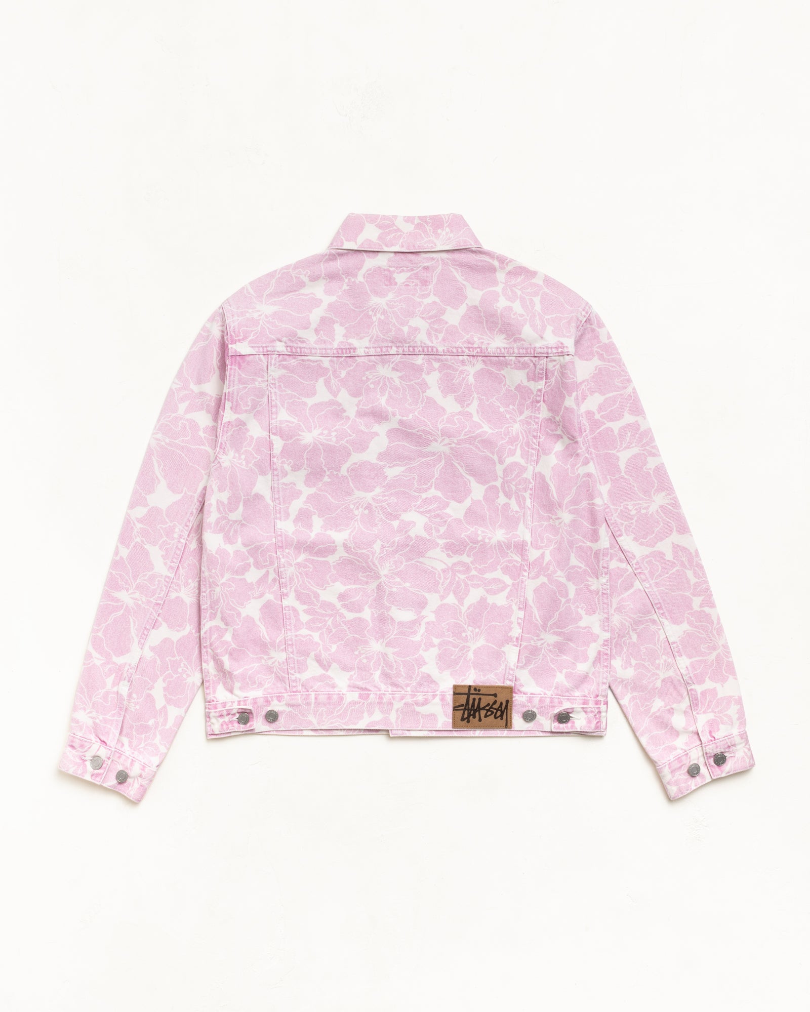 Printed Denim Trucker Unisex Long Sleeve In Pink Hawaiian