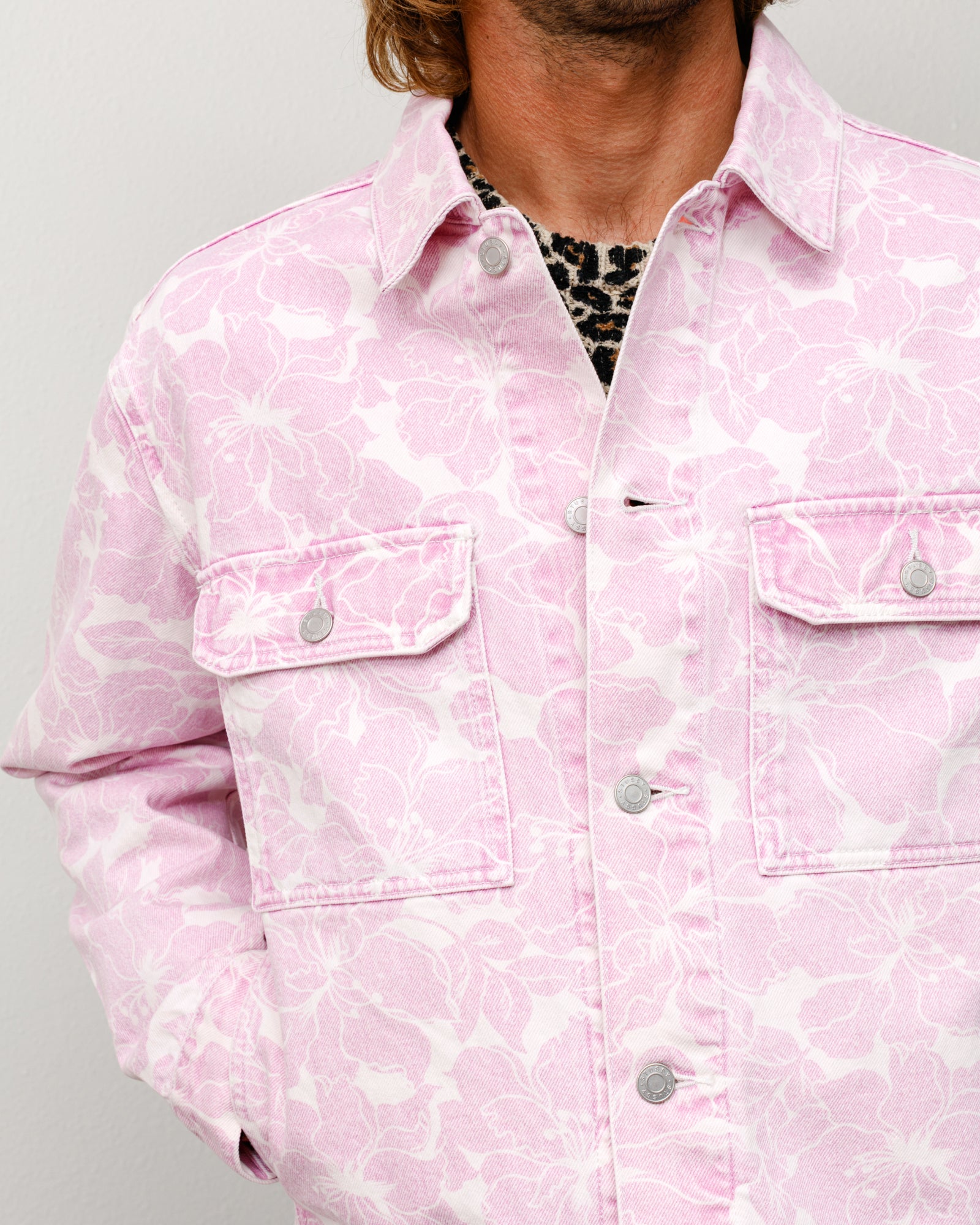 Denim Trucker Jacket – Pink Hawaiian | Outerwear | Stüssy Canada