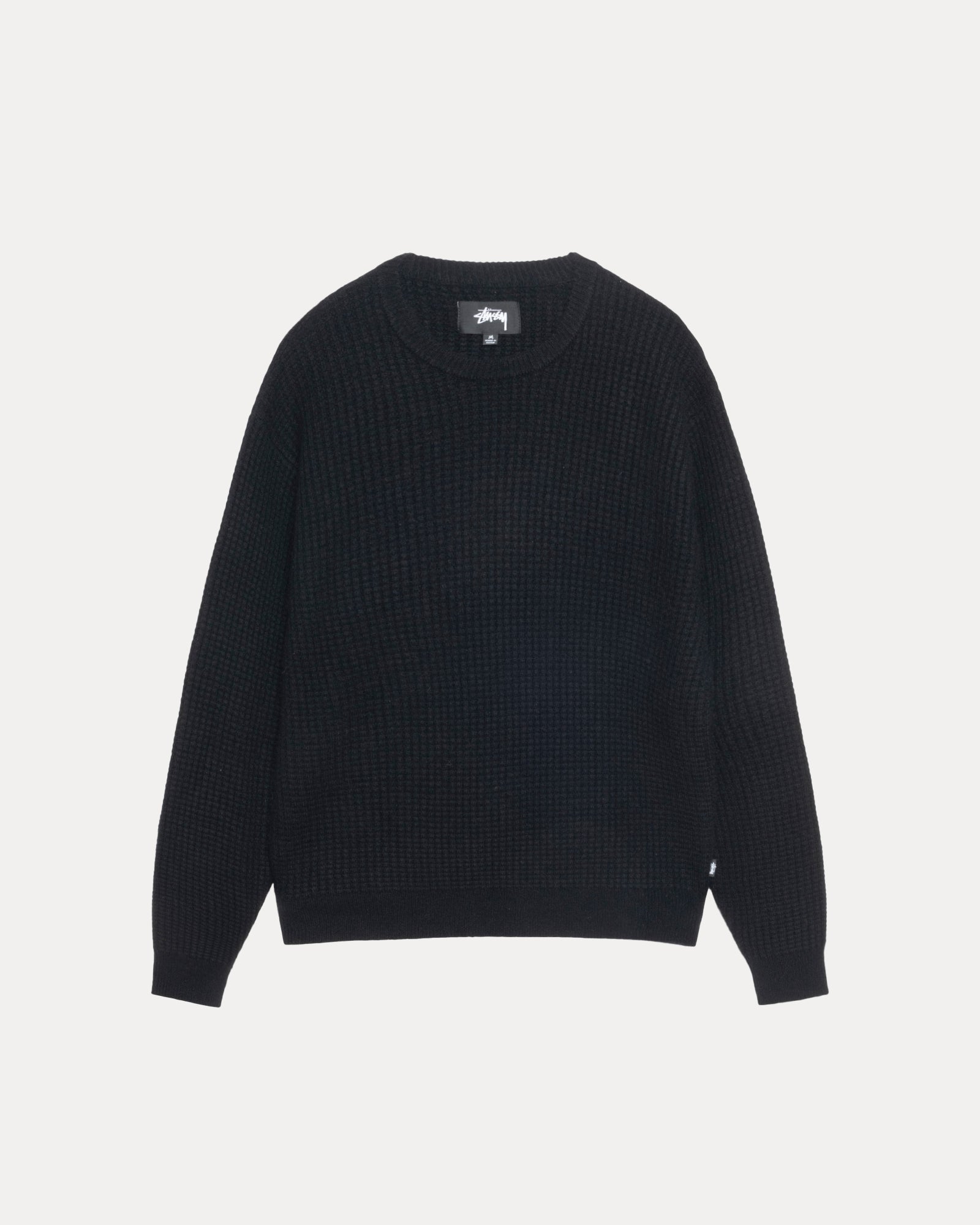 Waffle Cashmere Sweater Mens Long Sleeve In Black