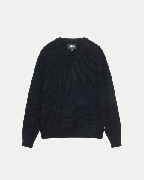 Waffle Cashmere Sweater Mens Long Sleeve In Black