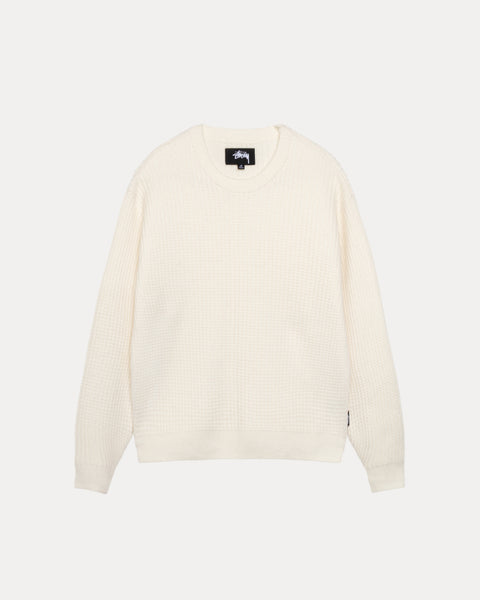 Waffle Cashmere Sweater Mens Long Sleeve In Ivory