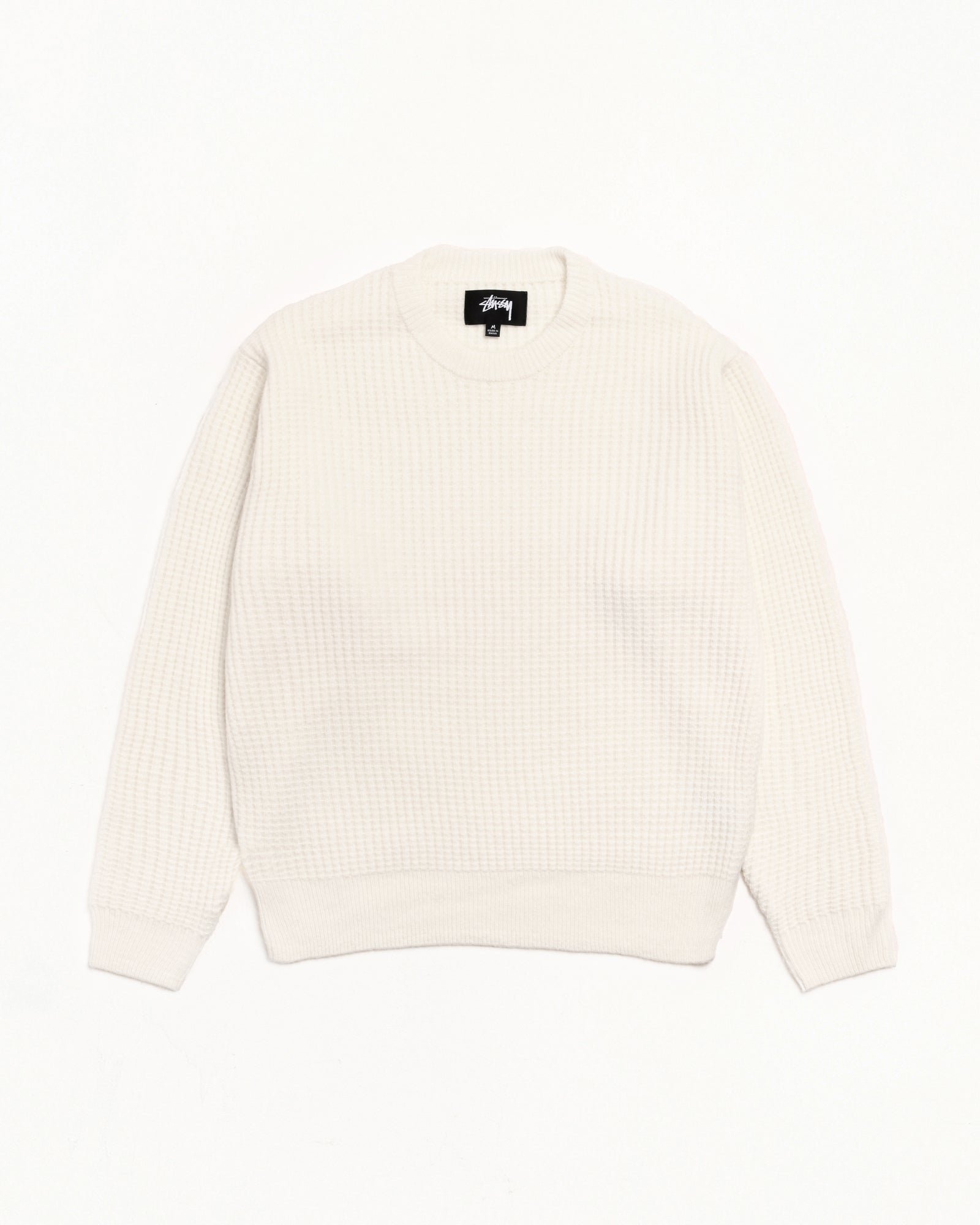 Waffle Cashmere Sweater Mens Long Sleeve In Ivory