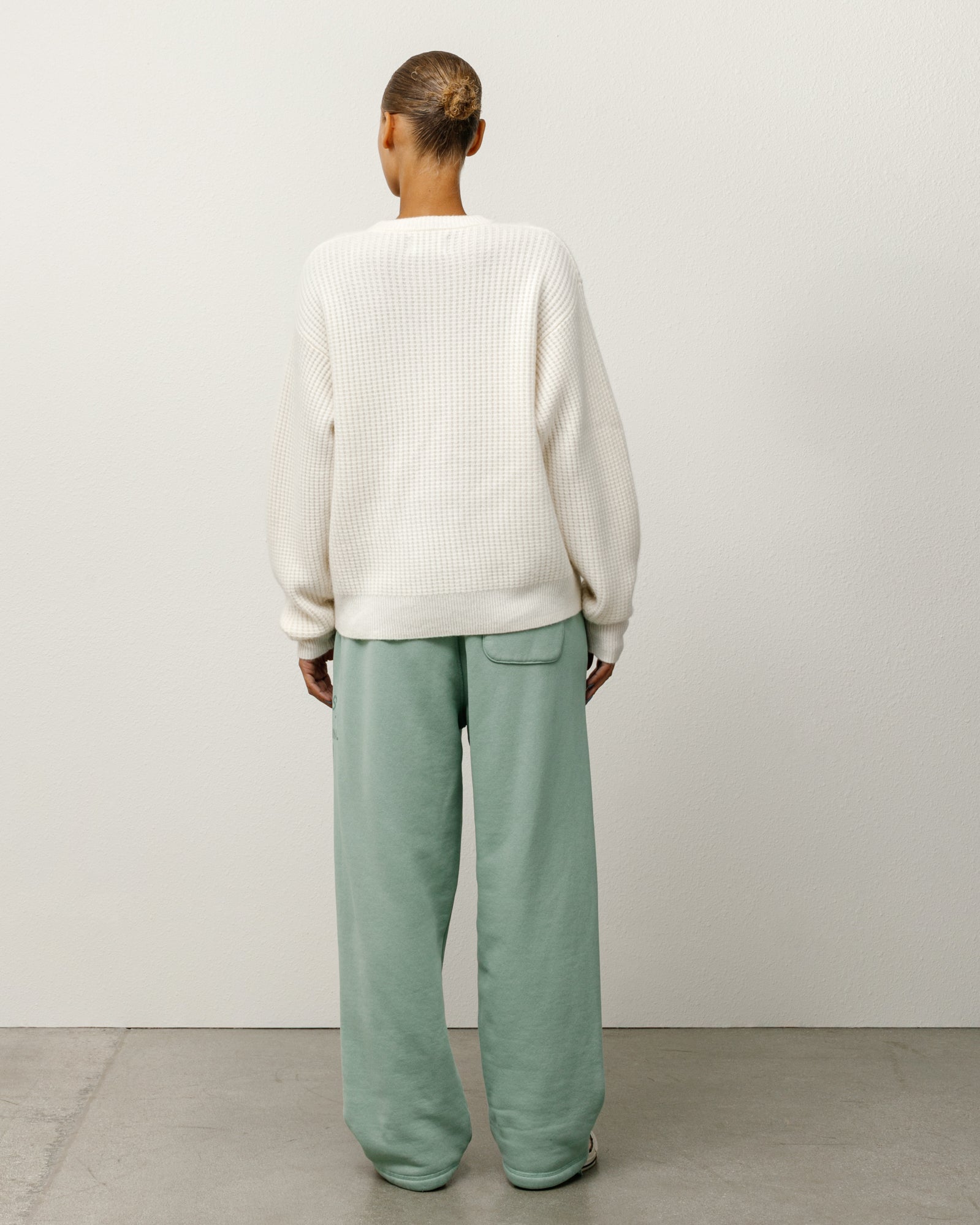 Waffle Cashmere Sweater Mens Long Sleeve In Ivory