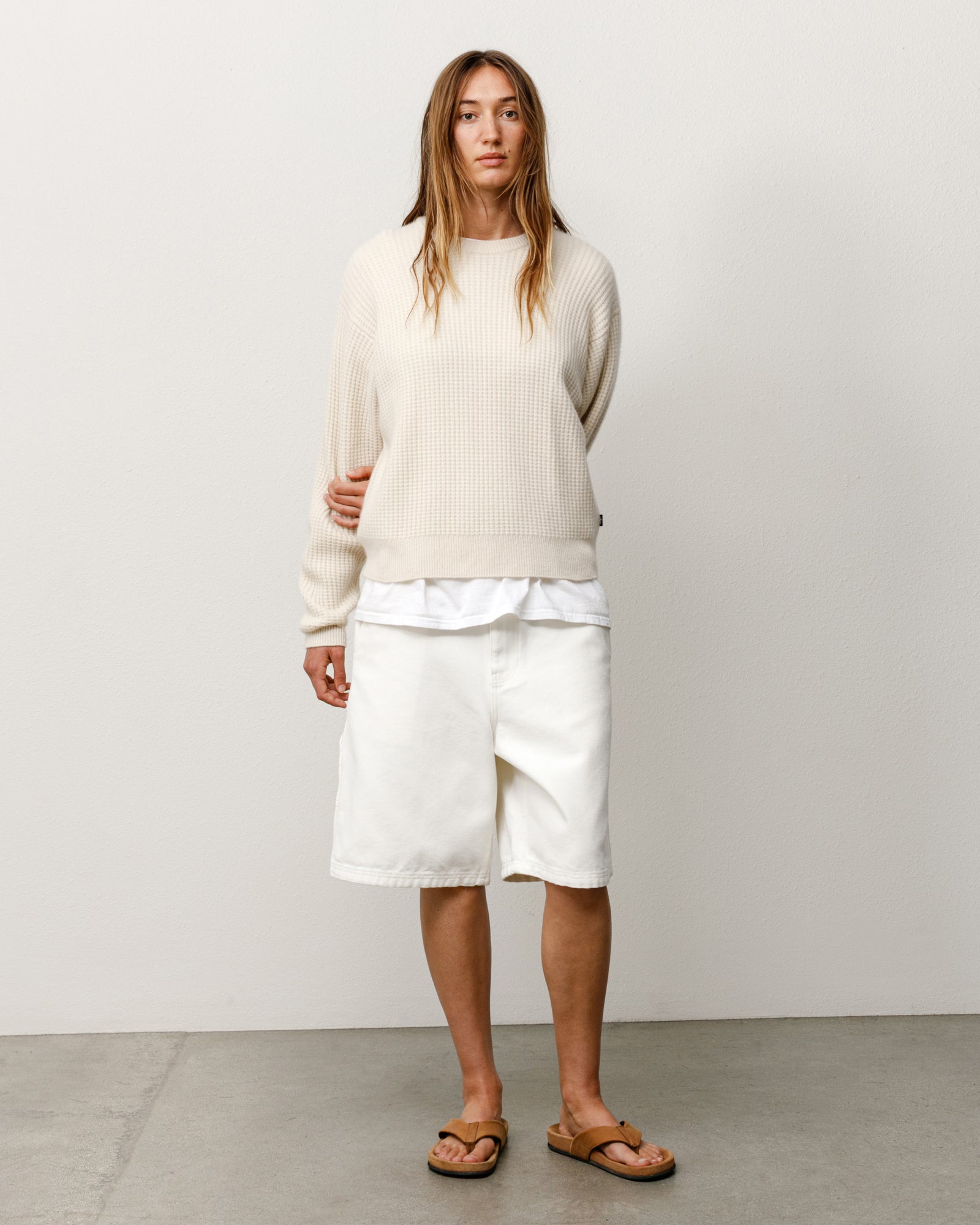 Waffle Cashmere Sweater In Natural