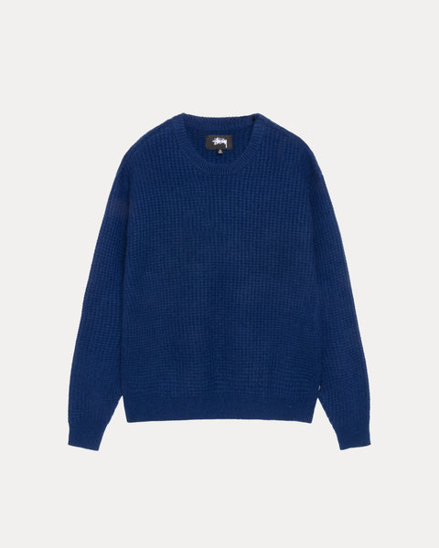Waffle Cashmere Sweater Mens Long Sleeve In Navy