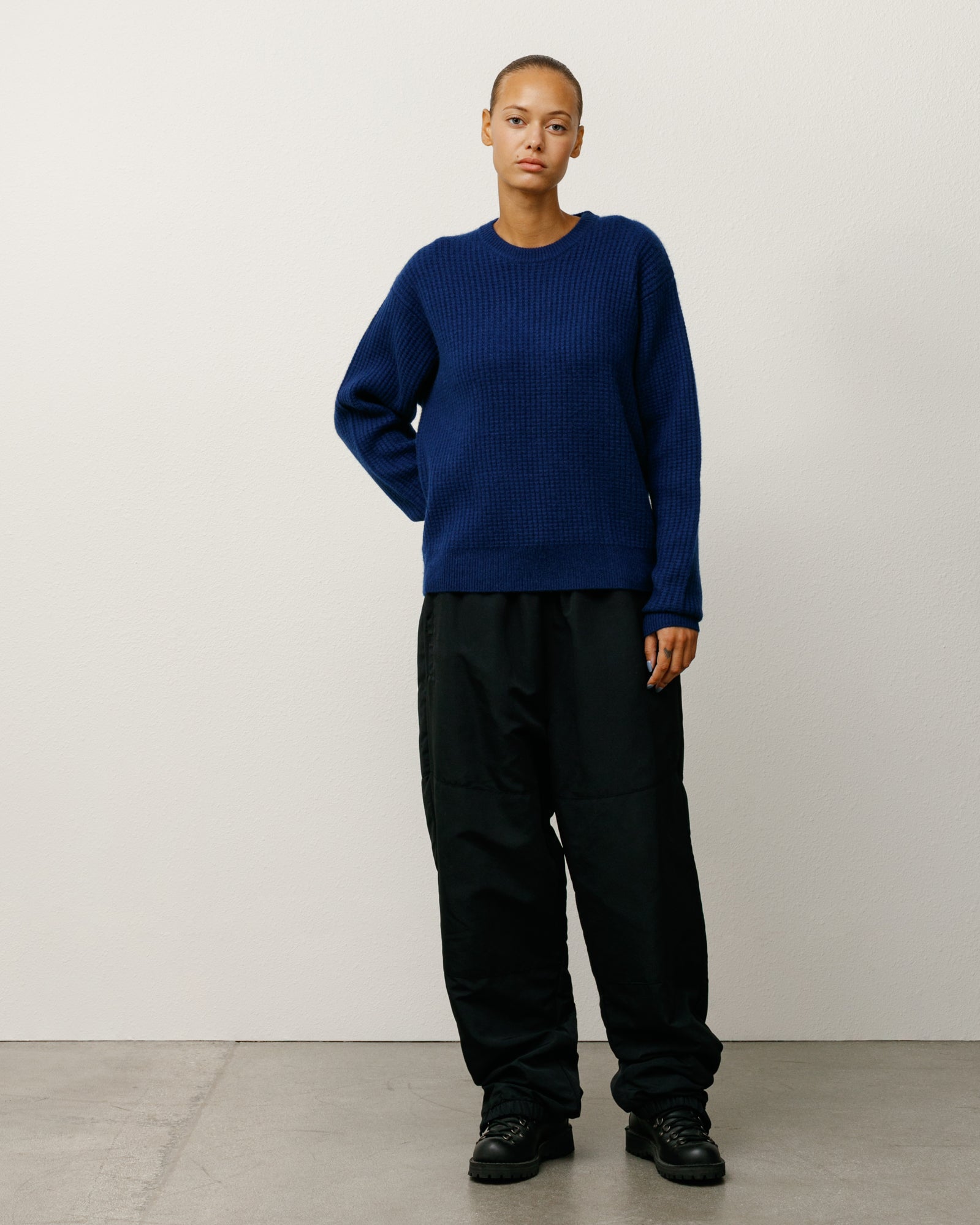 Waffle Cashmere Sweater Mens Long Sleeve In Navy