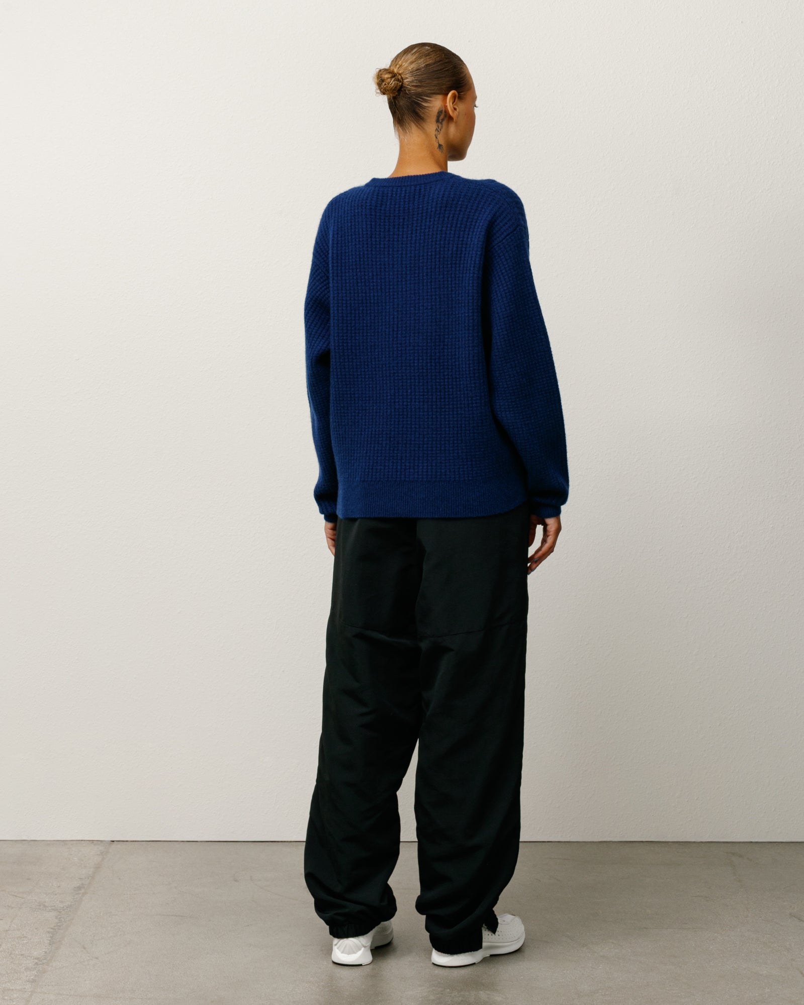 Waffle Cashmere Sweater Mens Long Sleeve In Navy