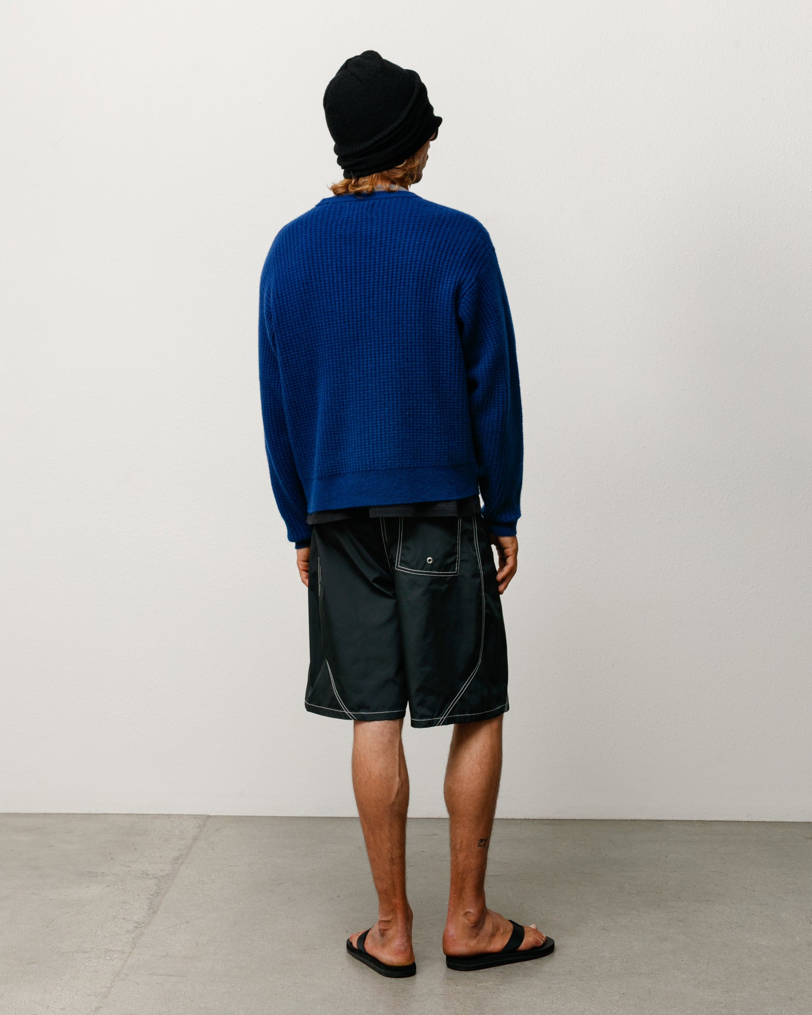 Waffle Cashmere Sweater Mens Long Sleeve In Navy