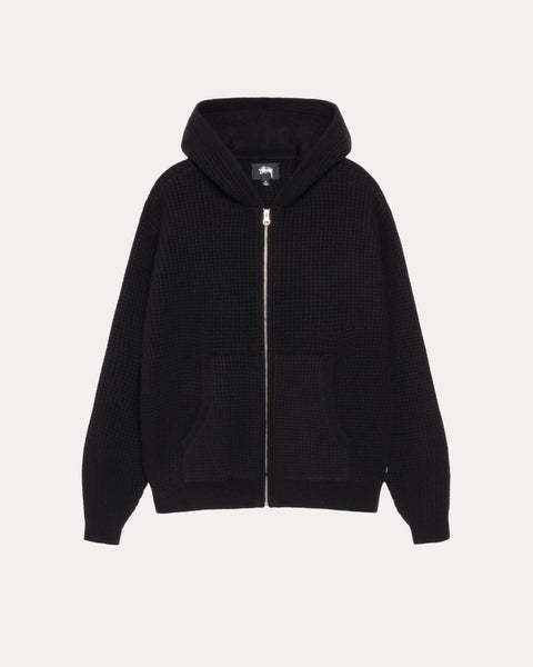 Waffle Cashmere Zip Hood Mens Long Sleeve In Black