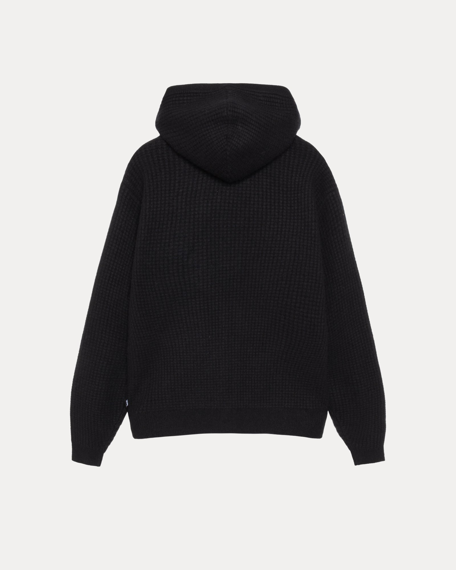 Waffle Cashmere Zip Hood Mens Long Sleeve In Black