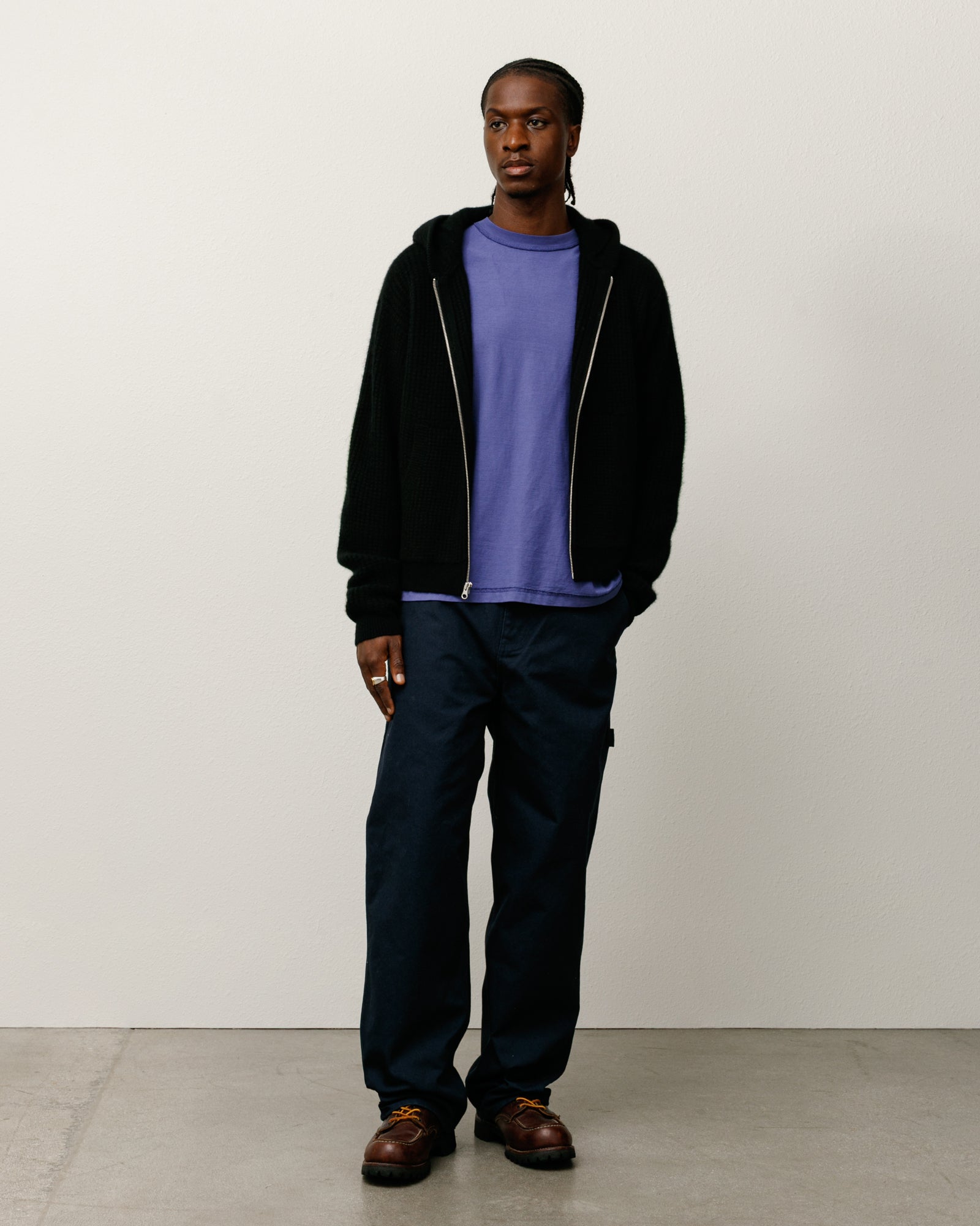 Waffle Cashmere Zip Hood Sweater – Black | Sweaters & Knits