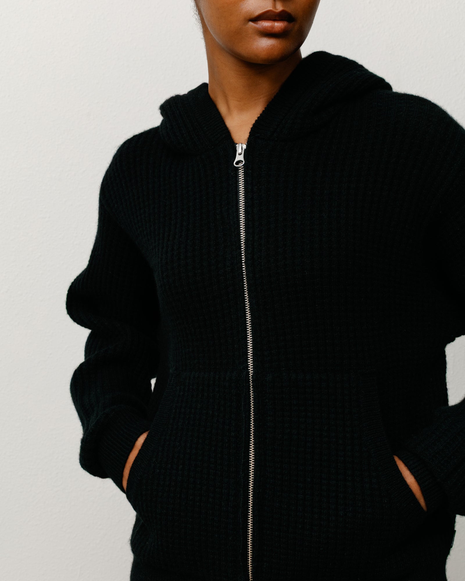 Waffle Cashmere Zip Hood Sweater - Black | Tops & Knits | Stüssy