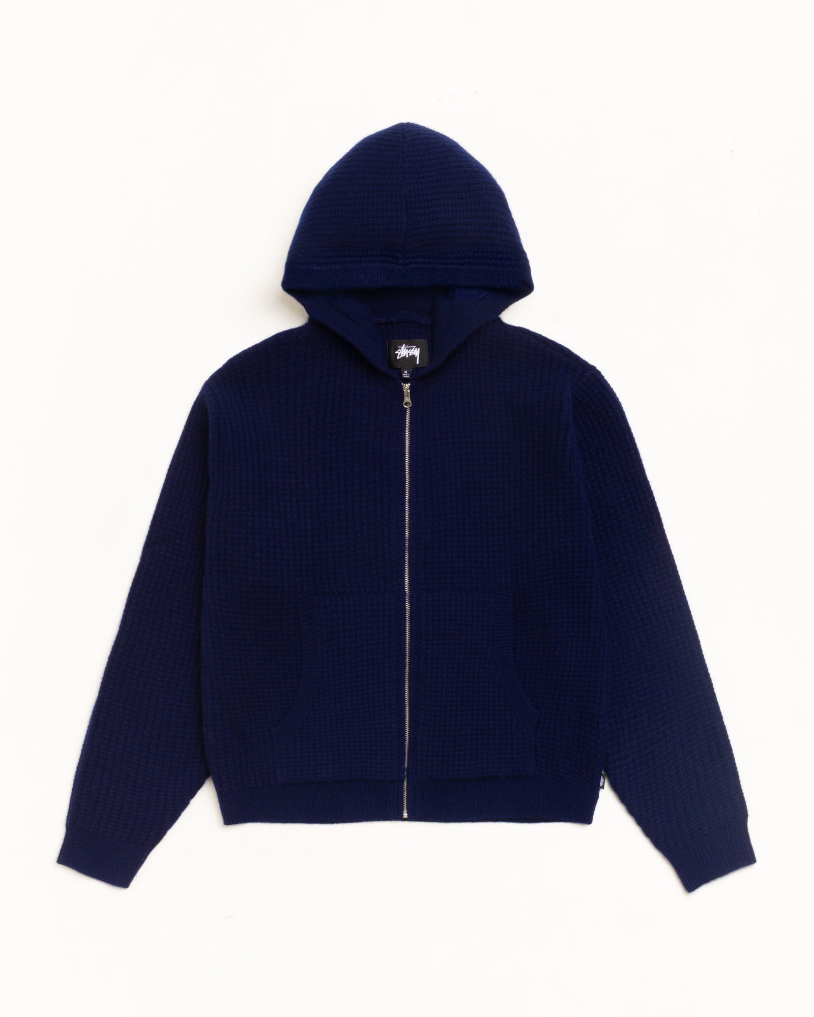Waffle Cashmere Zip Hood Unisex Long Sleeve In Deep Navy