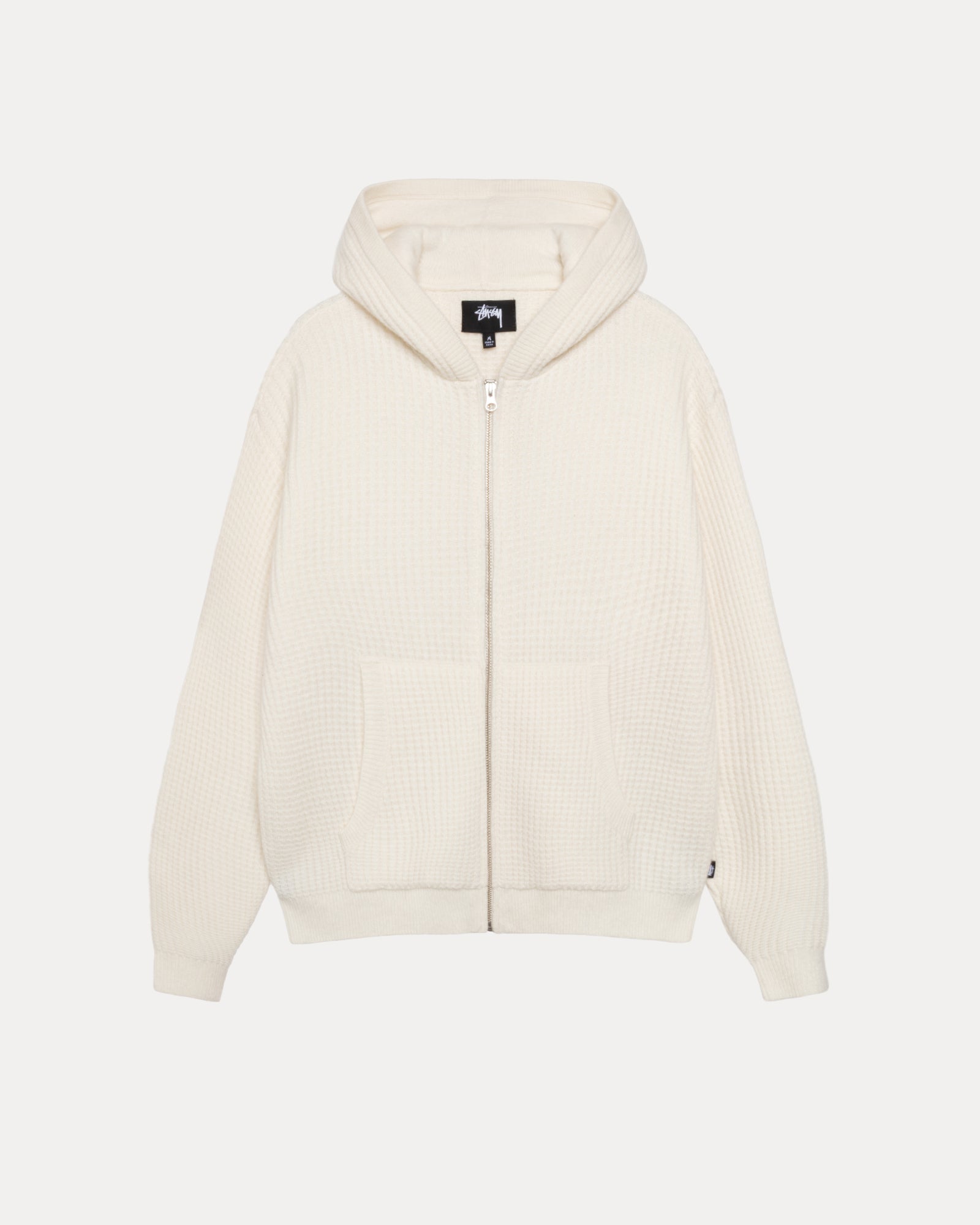 Waffle Cashmere Zip Hood Mens Long Sleeve In Ivory