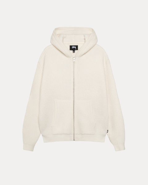 Waffle Cashmere Zip Hood Mens Long Sleeve In Ivory
